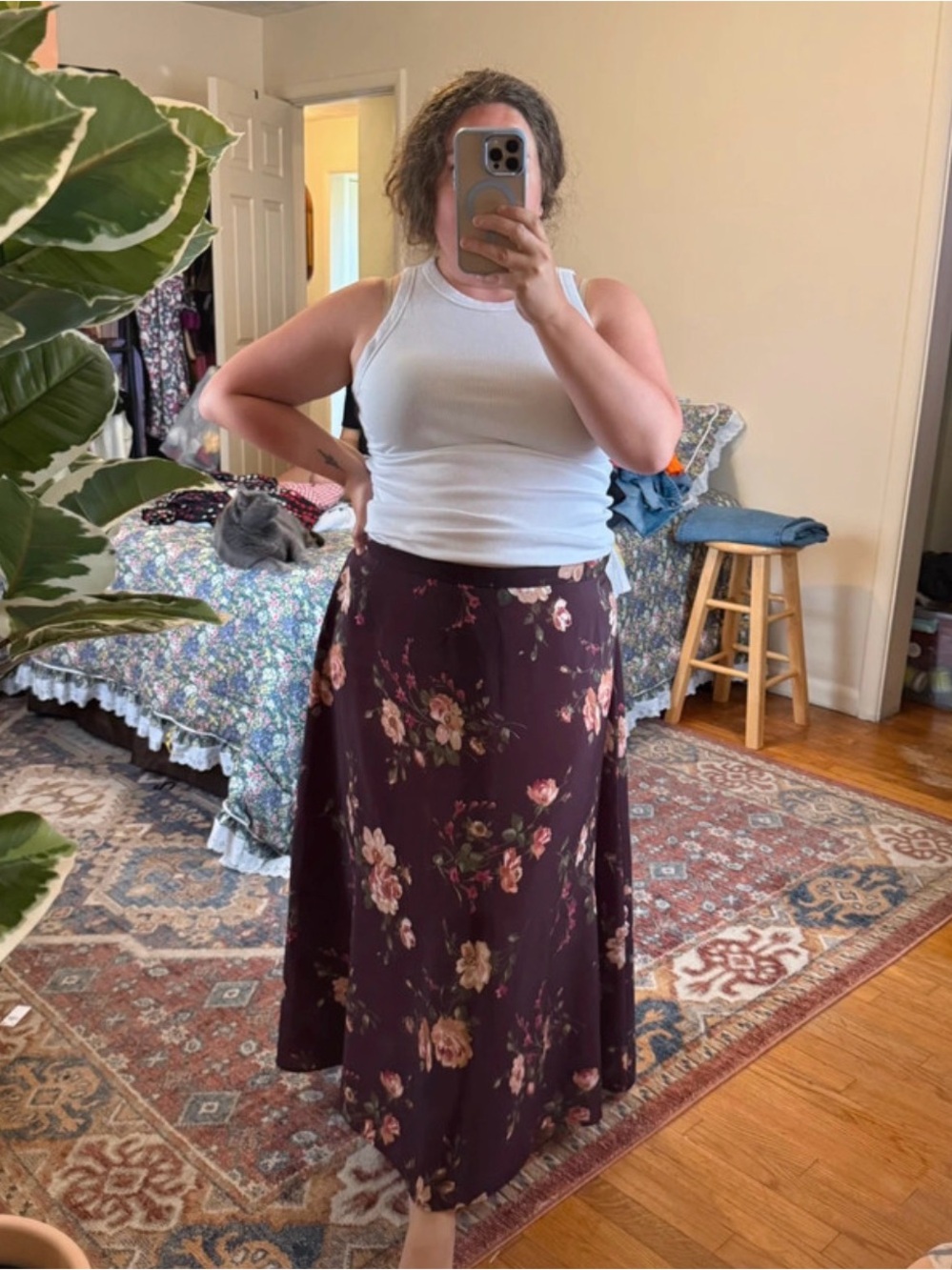 Bedford Fair Lifestyle vintage purple floral maxi skirt